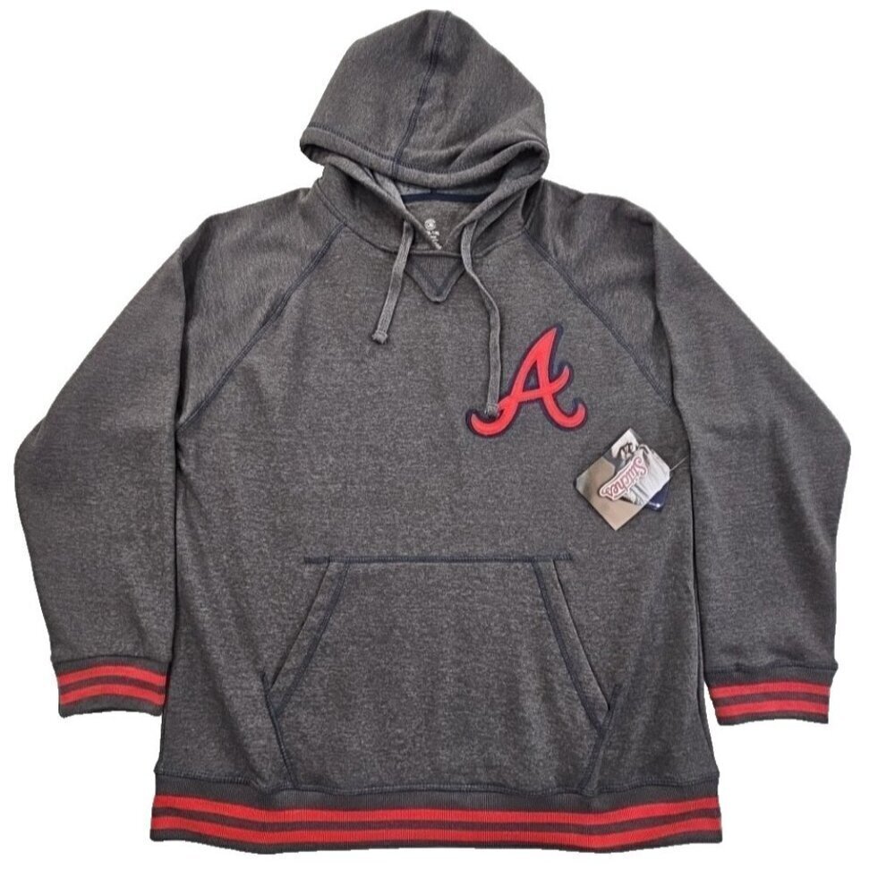 NWT Stitches Atlanta‎ Braves MLB Men's X-Large V-Neck Hooded Grey Sweatshirt NEW